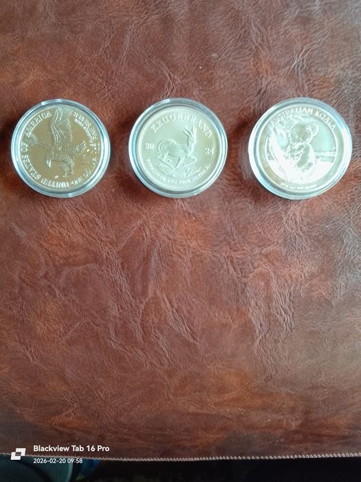 3-Броя Сребърни Монети от по 1унция Проба-999,9/1000