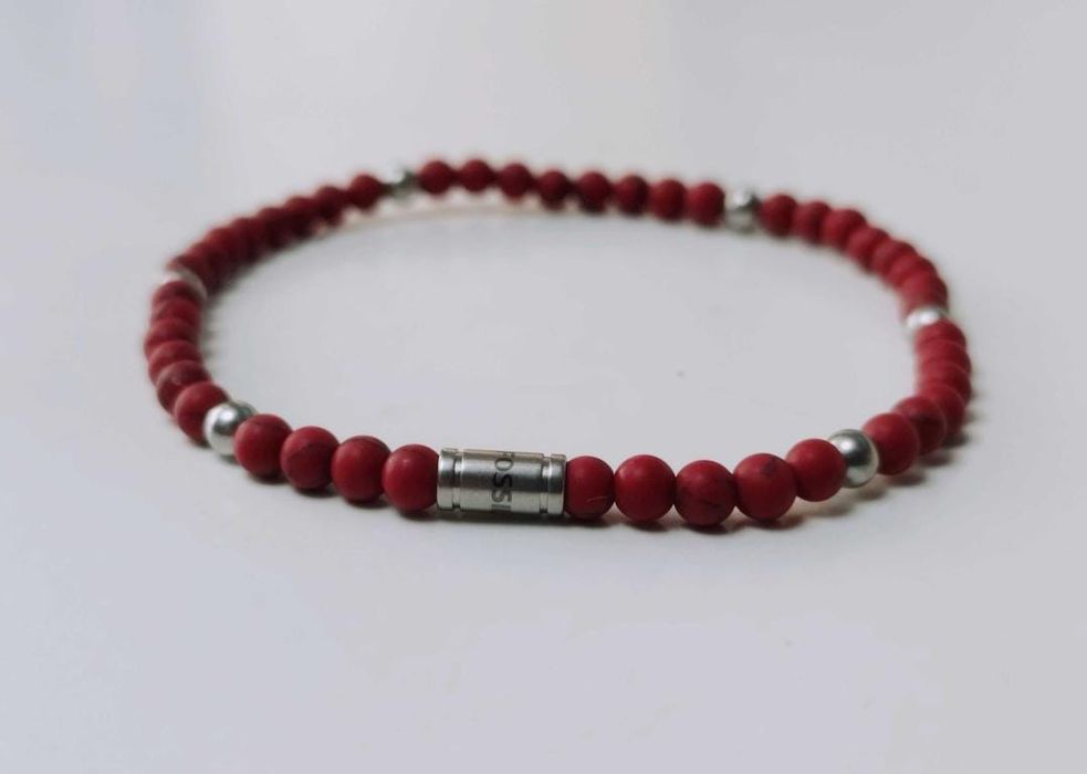 Bratara unisex Fossil elastica, marmura roșie si oțel inoxidabil,copii