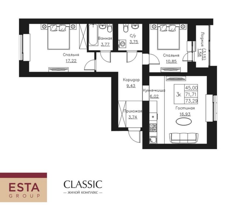 3ком кв возле Нурлы Жол