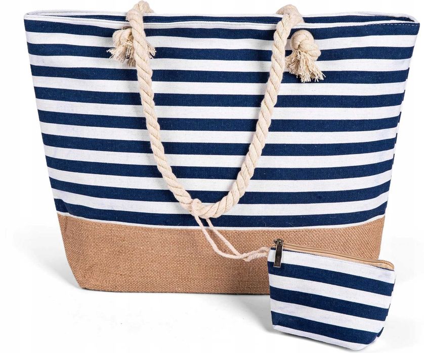 Geanta mare de plaja sau picnic 22L in stil nautic cu mini portofel