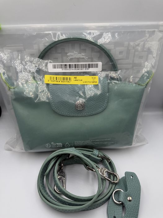 Longchamp Le Pliage Green Pouch with Handle Lagoon.