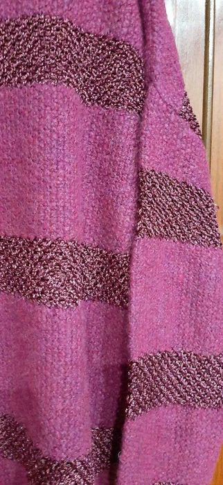 Теплый шерстяной свитер раз овер 48-54 бордовый Турция с люрексом