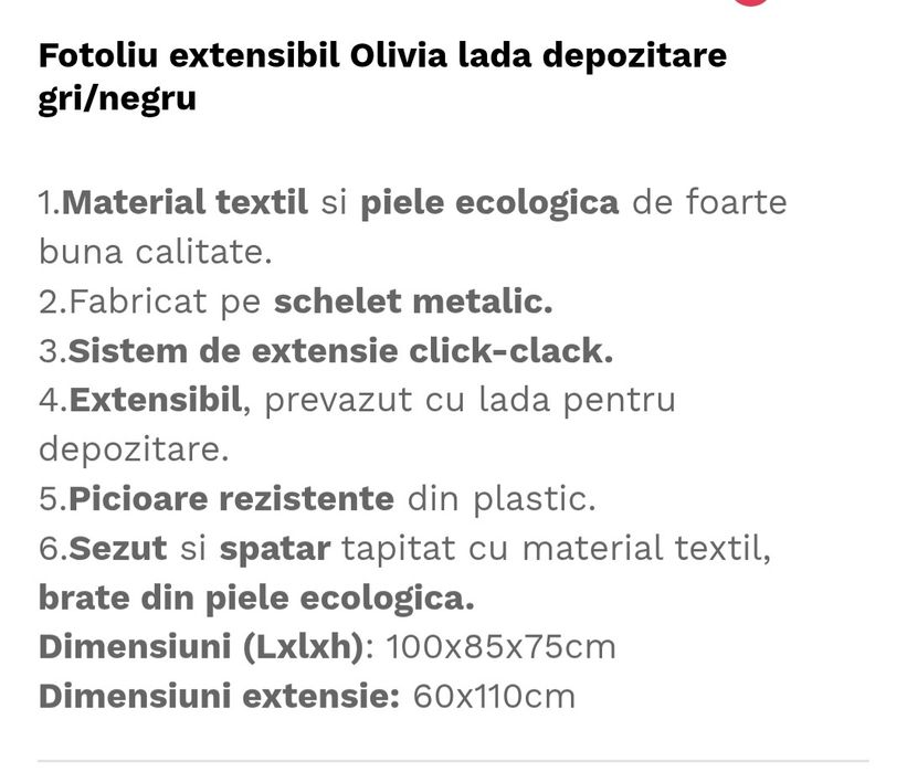 Fotoliu extensibil Olivia