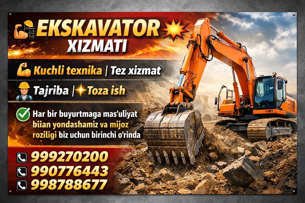 Ekskavatr xizmati ishingizni biz bilan osonlashtring