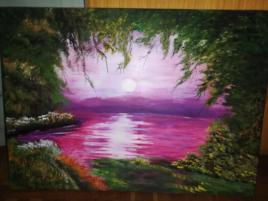 Картина пейзаж, ръчно рисувана