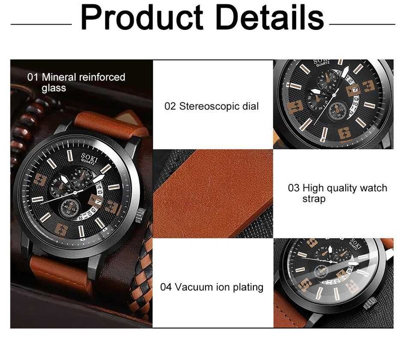 Set Ceas barbati si bratari de piele cadoul perfect