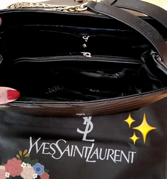 Geanta damă super model, logo metalic, saculet, etichetă