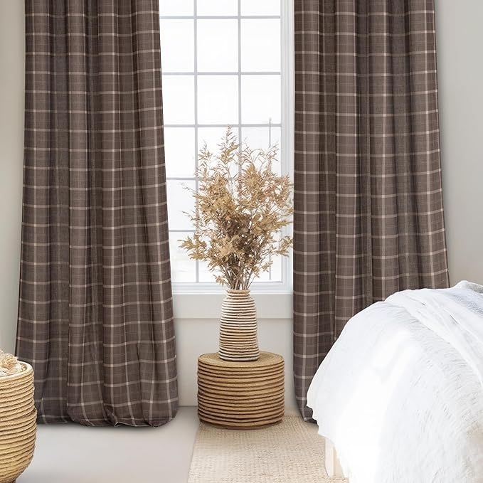 Set draperii carouri aspect in 245x132 cm maro 2 buc