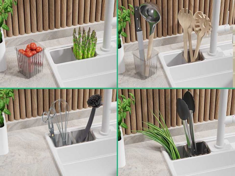 Бяла кухненска гранитна мивка Ню Йорк 50 Multispace 480 x 530 мм