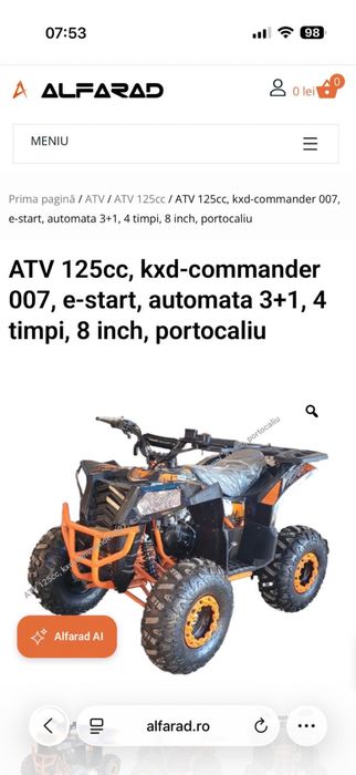 ATV 125cc kxd-commander 007, e start,automata 3+1,4 timpi,8 inch,portocaliu