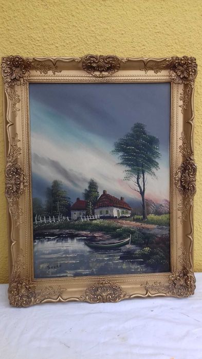 Tablou pictura pe panza semnata cu rama din lemn