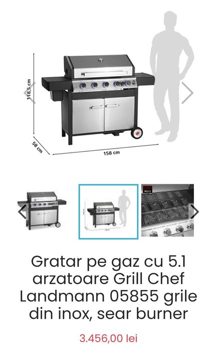 Gratar pe gaz cu 5.1 arzatoare Grill Chef Landmann 05855 grile din inox, sear burner