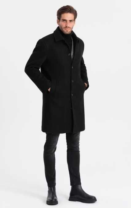 Palton slim 48 M premium Atelier Torino lana superioara moale negru