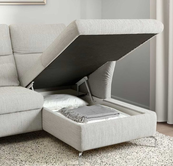 Canapea  FAMMARP 3 locuri cu şezlong, stanga metal/Viarp bej/maro