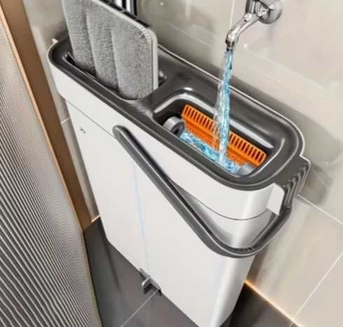 Комплект Нов, за почистване на дома,с моп и кофа-сухо и мокро,тънък