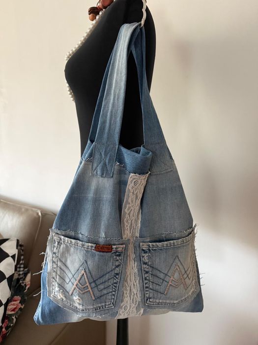 Деним чанта две лица шопър хенд мейд