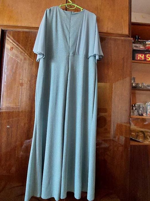 Официална дълга рокля с брокат в тюркоаз/резеда