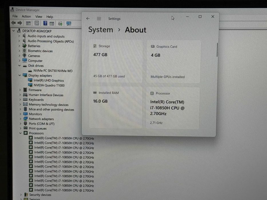 Dell Precision 5550`i7-10850H/16GB RAM/512GB SSD/Nvidia T1000/WUXGA