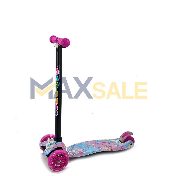 Детска тротинетка 3 светещи колела еднорози/розово/синьо скутер колело