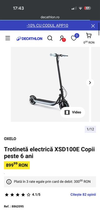 Trotineta electrica copii Btwin Xsd 100e