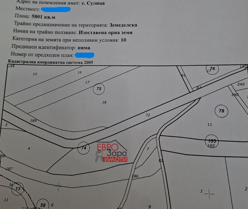 Имот с лице към Главния път Сулица Лозен