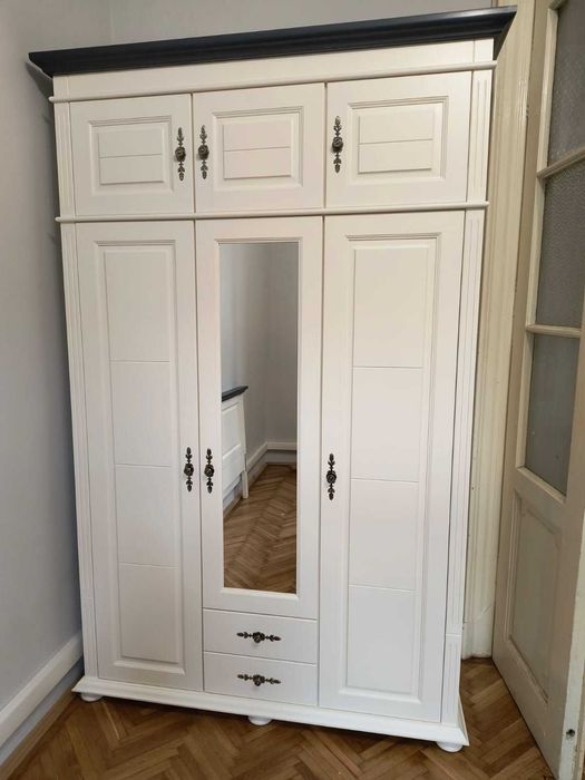 Dulap lemn masiv cu oglinda Mona, suprainaltat, 3 + 3 usi + 2 sertare