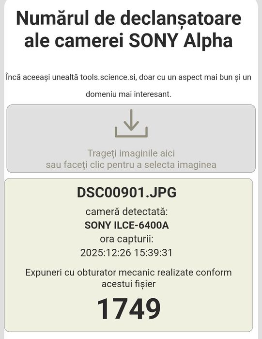 Sony A6400 KIT obiectiv 18-135mm F3.5 - 5.6 OSS / 1749 cadre