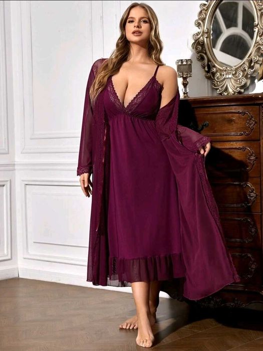 Страхотна нощница с халат голям размер