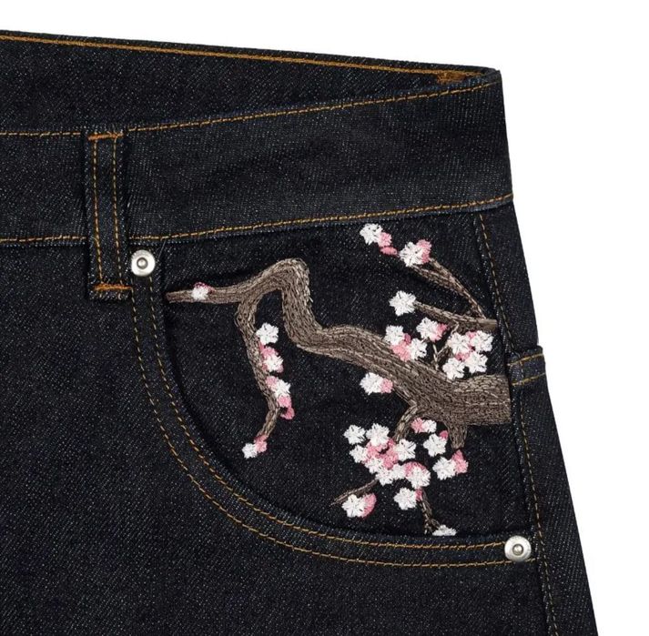 прямые Джинсы с вышивкой в виде цветов для женщин и мужчин
