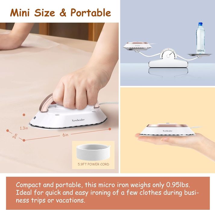 Mini fier de calcat pentru voiaj, ceramic, antilipire