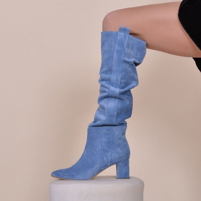 Cizme noi inalte piele intoarsa, bleu, 36