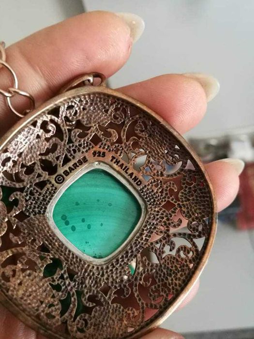 Дизайнерско колие - сребро, бронз и малахит