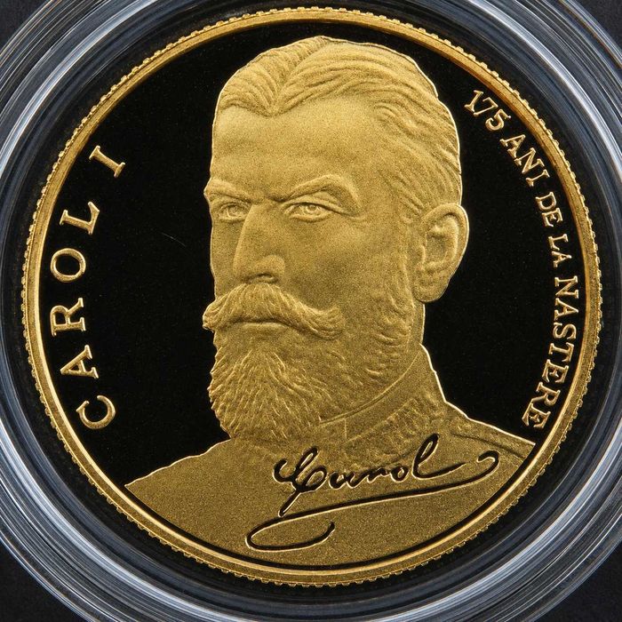 Set BNR 175 ani de la nasterea regelui Carol I , aur, argint, tombac, DOAR 250 exemplare, RAR