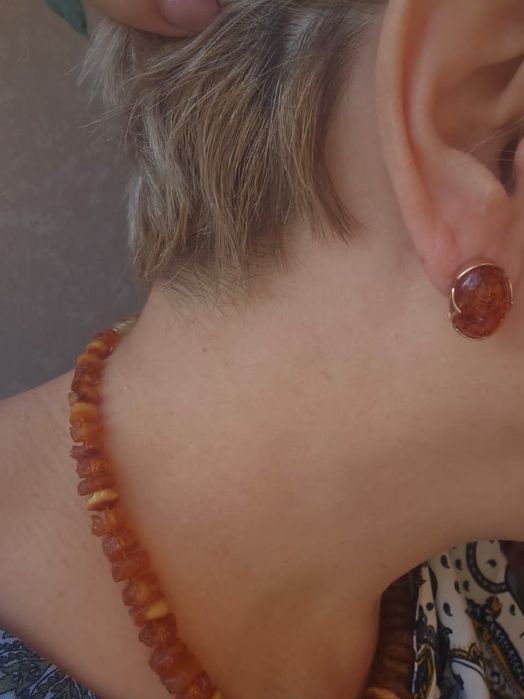 Kumush,Серьги серебро с позолотой 925 с  янтарь