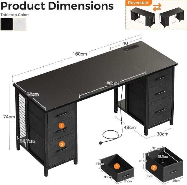 Бюро Coleshome с 6 чекмеджета, 160x52 см, вграден контакт и USB порт