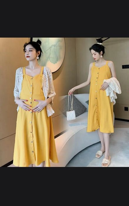 сарафан для беременным жёлтый вельвет весенний осенний  на повязке ст