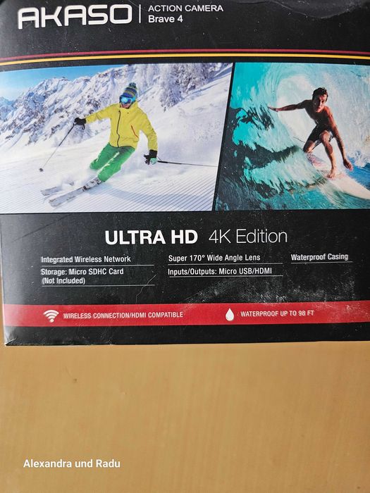 Cameră de acțiune AKASO Brave 4 4K, impermeabilă, Wi-Fi, cu obiectiv cu unghi larg, neagră