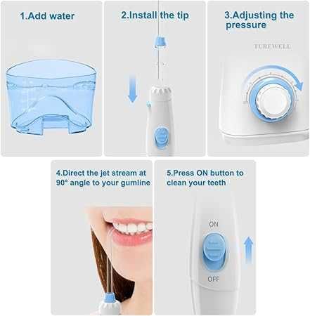 Зъбен душ TUREWELL орален иригатор 600ml 10 регулируеми налягания Бял