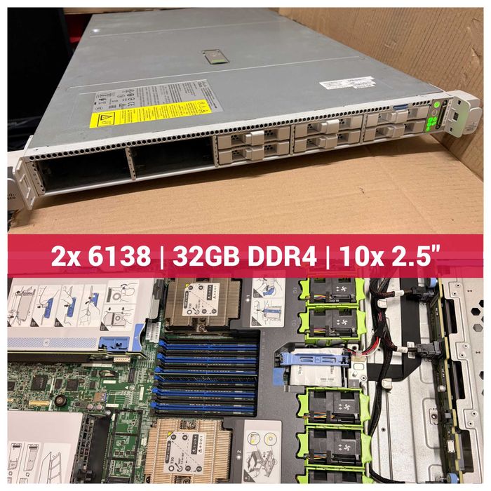 Сървър Cisco C220 M5 2x Gold 6138, 32GB RAM, 10x 2.5" SAS, Proxmox Xen