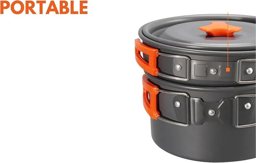 Комплект кухненски съдове за къмпинг - лек, идеален за 4-5 души,