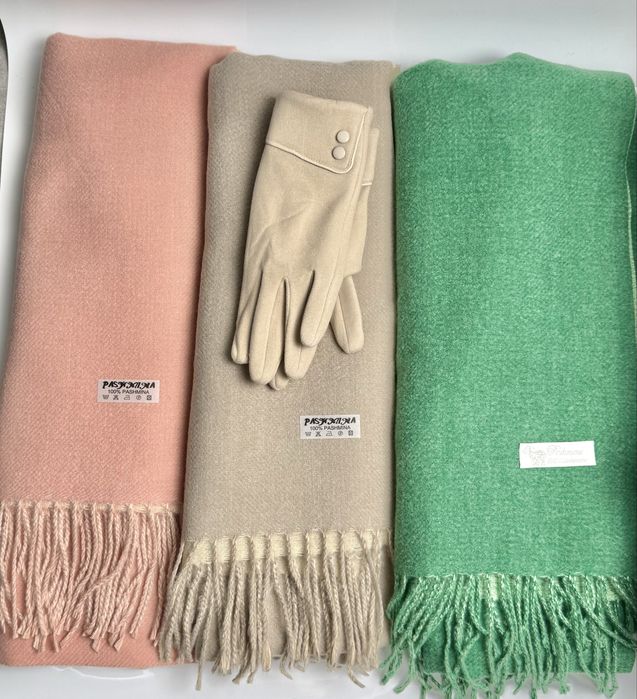 Esarfa casmir si manusi beige textil