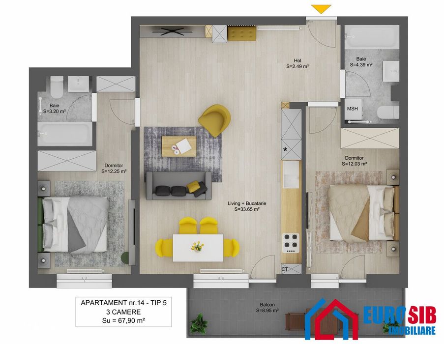 Apartament 3 camere, 2 bai, Sibiu, Selimbar, Cartier Doamna Stanca
