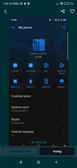 Tecno Spark 7 srochna sotiladi