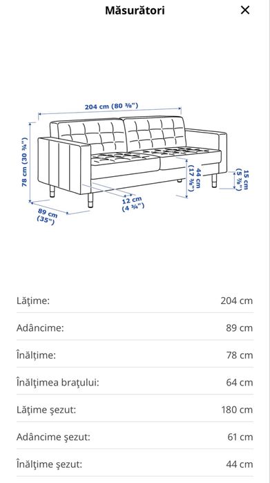 Canapea Landskrona 3 locuri Gri IKEA