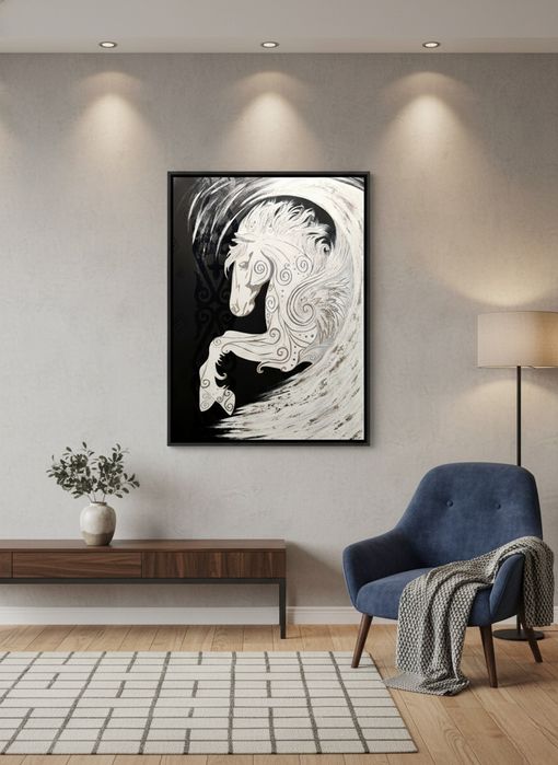 Шикарная картина в этно стиле  "Тулпар". Лошадь, конь.