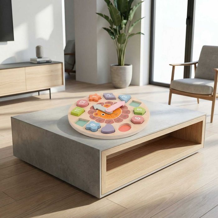 Ceas educațional OEM din lemn cu forme geometrice