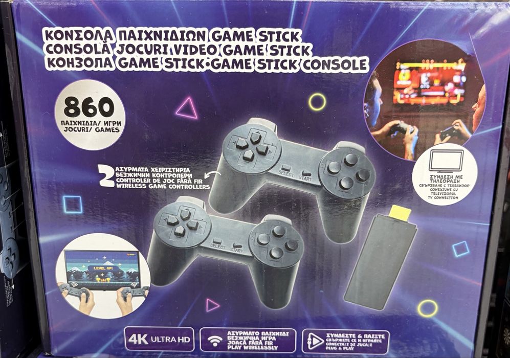Game Stick 4K – Ретро игрова конзола с 860 игри + 2 безжични контролера