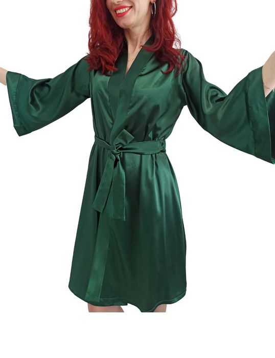 Halat personalizabil domnisoare de onoare, material satin, verde brad