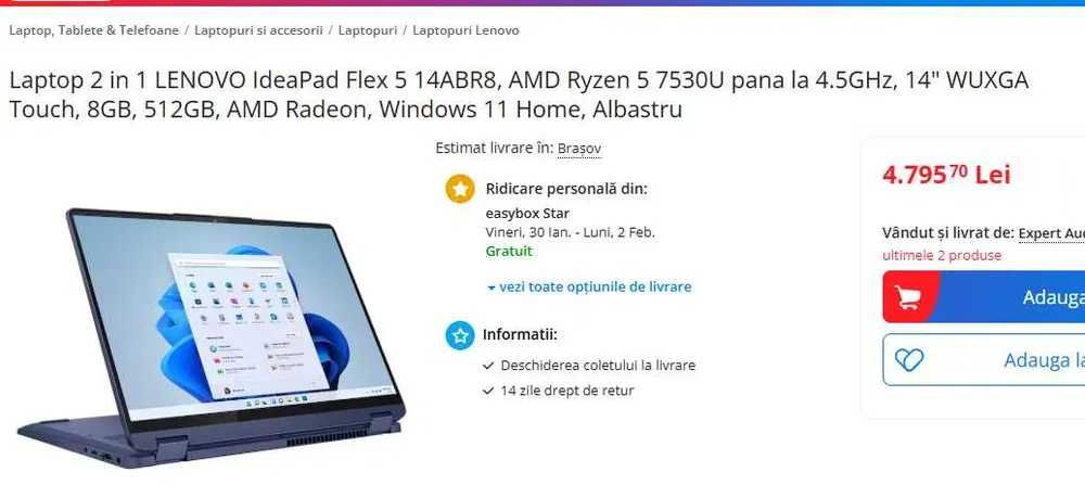 Laptop 2 in 1 LENOVO IdeaPad Flex 5 Touchscreen
