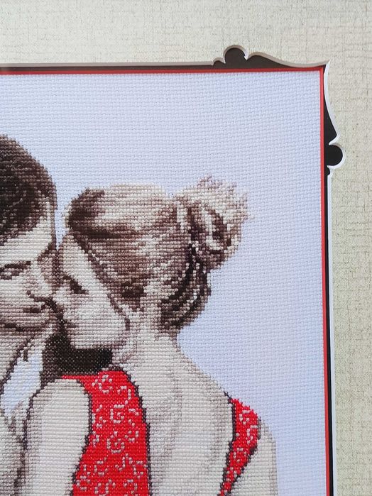гоблен ,,Флирт", ръчно ушит , рамкиран